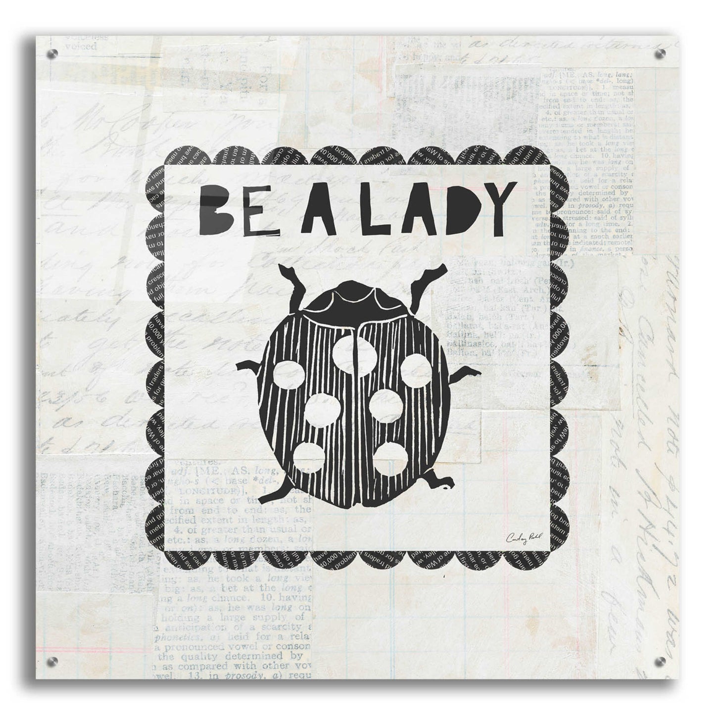 Epic Art 'Ladybug Stamp Be A Lady by Courtney Prahl, Acrylic Glass Wall Art,36x36