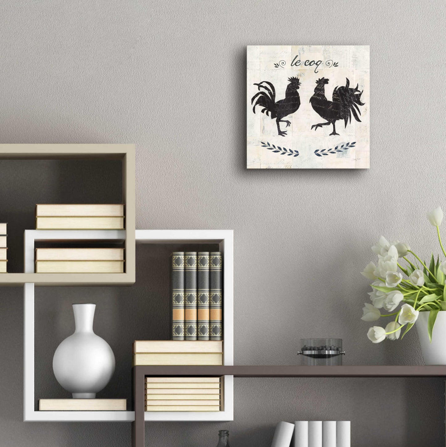 Epic Art 'Le Coq Silhouette Sq Words by Courtney Prahl, Acrylic Glass Wall Art,12x12