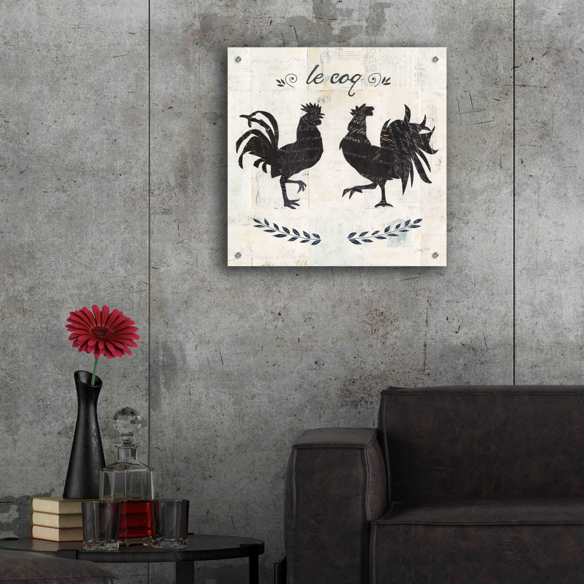 Epic Art 'Le Coq Silhouette Sq Words by Courtney Prahl, Acrylic Glass Wall Art,24x24