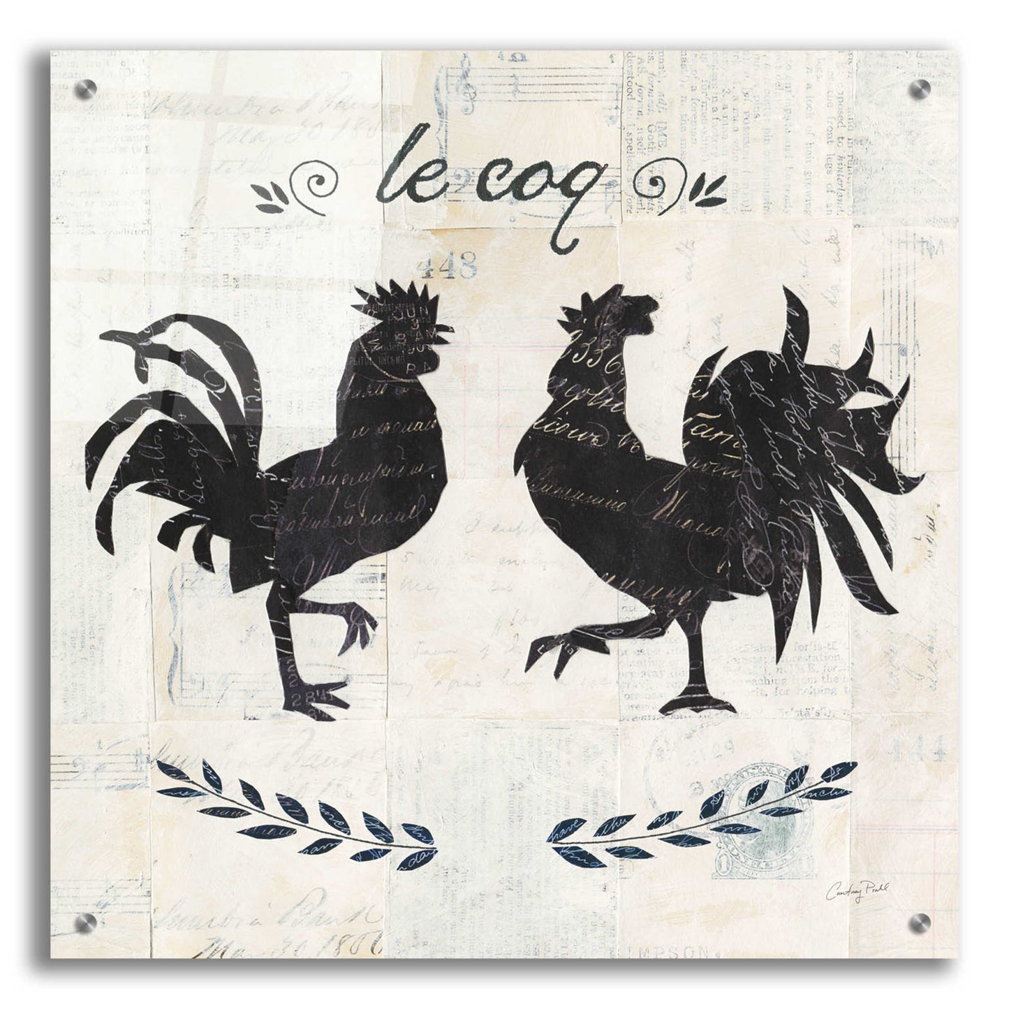 Epic Art 'Le Coq Silhouette Sq Words by Courtney Prahl, Acrylic Glass Wall Art,24x24