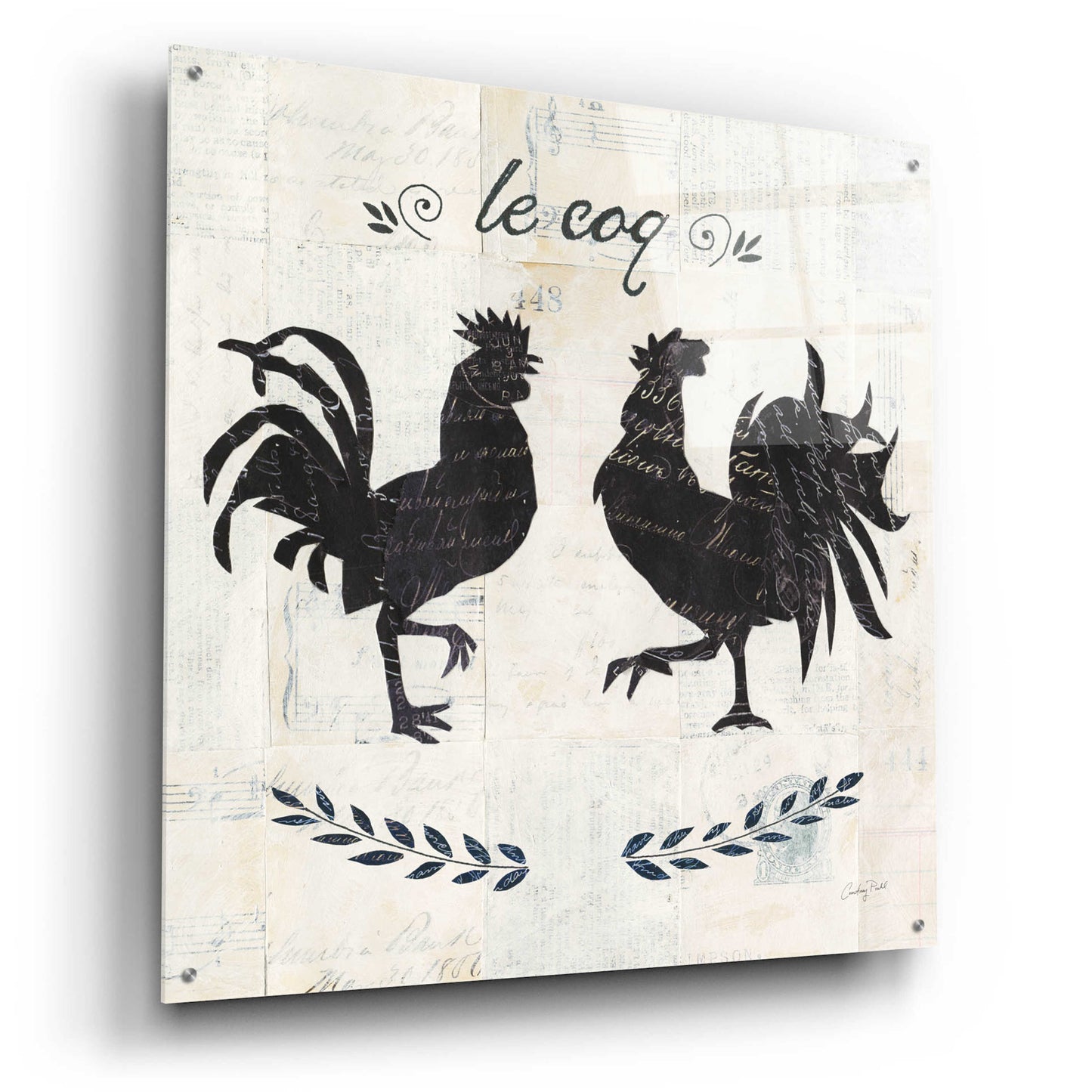 Epic Art 'Le Coq Silhouette Sq Words by Courtney Prahl, Acrylic Glass Wall Art,36x36