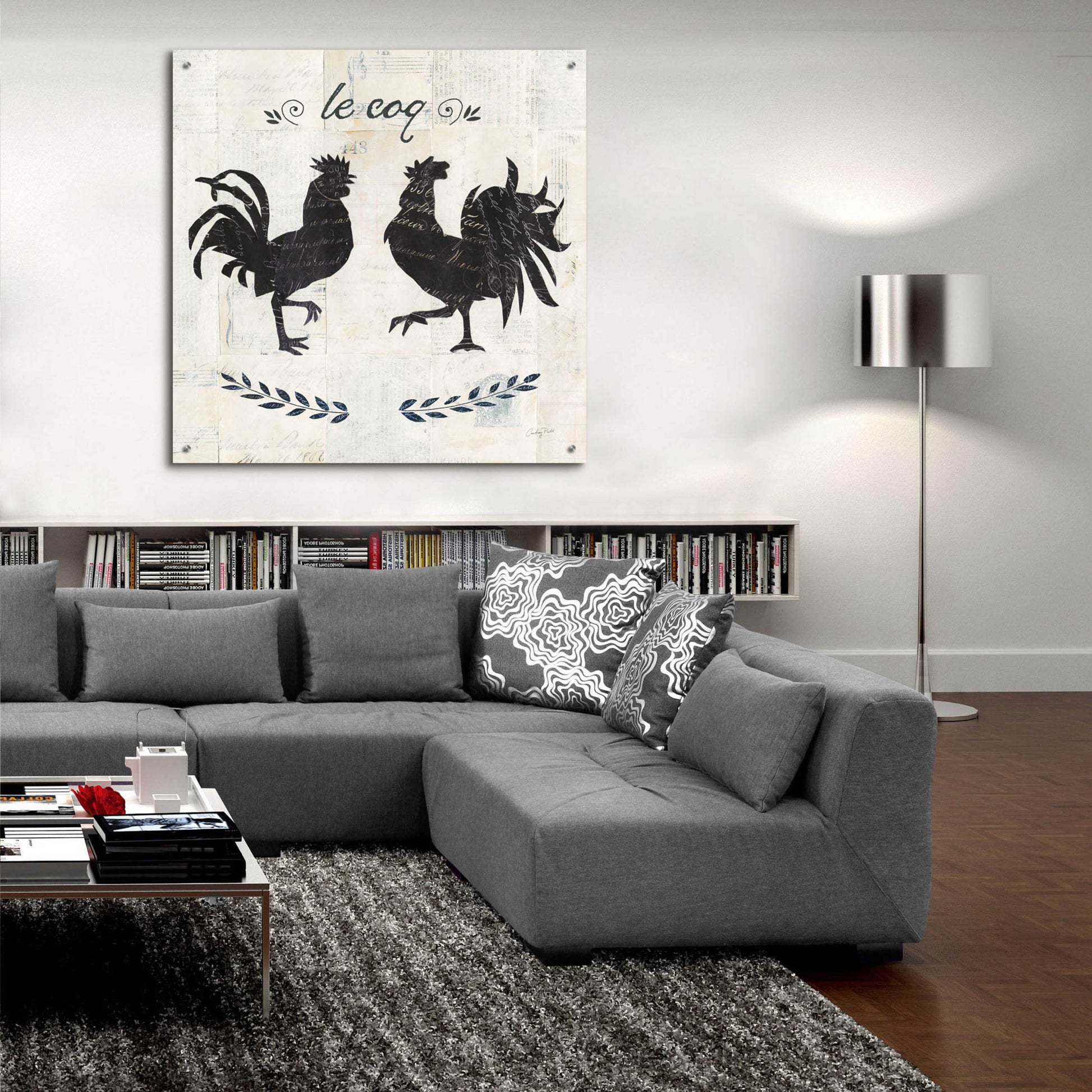 Epic Art 'Le Coq Silhouette Sq Words by Courtney Prahl, Acrylic Glass Wall Art,36x36