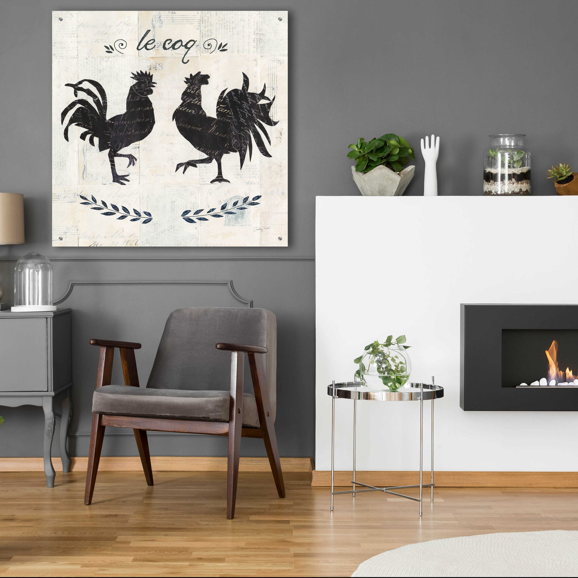 Epic Art 'Le Coq Silhouette Sq Words by Courtney Prahl, Acrylic Glass Wall Art,36x36