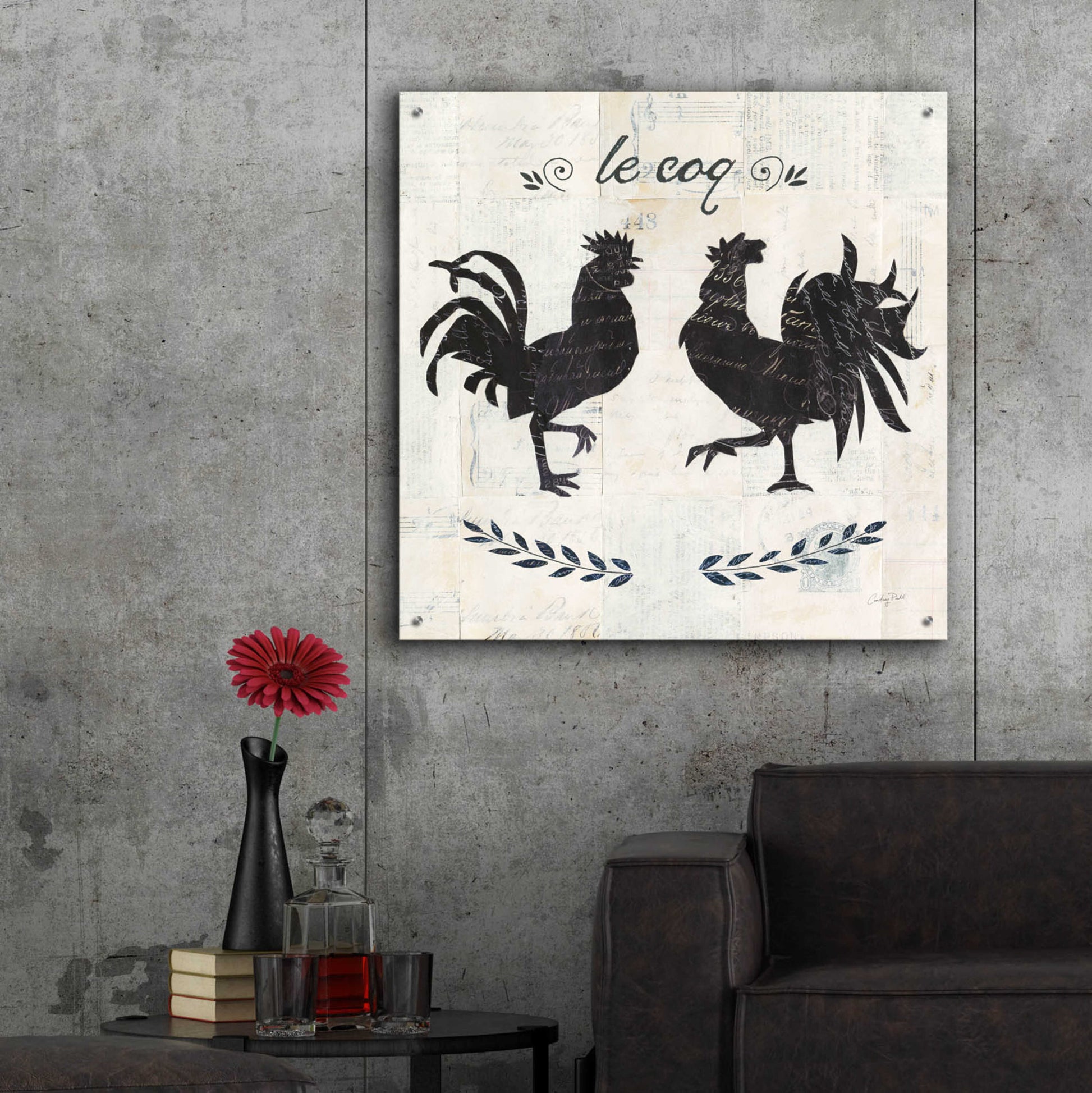 Epic Art 'Le Coq Silhouette Sq Words by Courtney Prahl, Acrylic Glass Wall Art,36x36