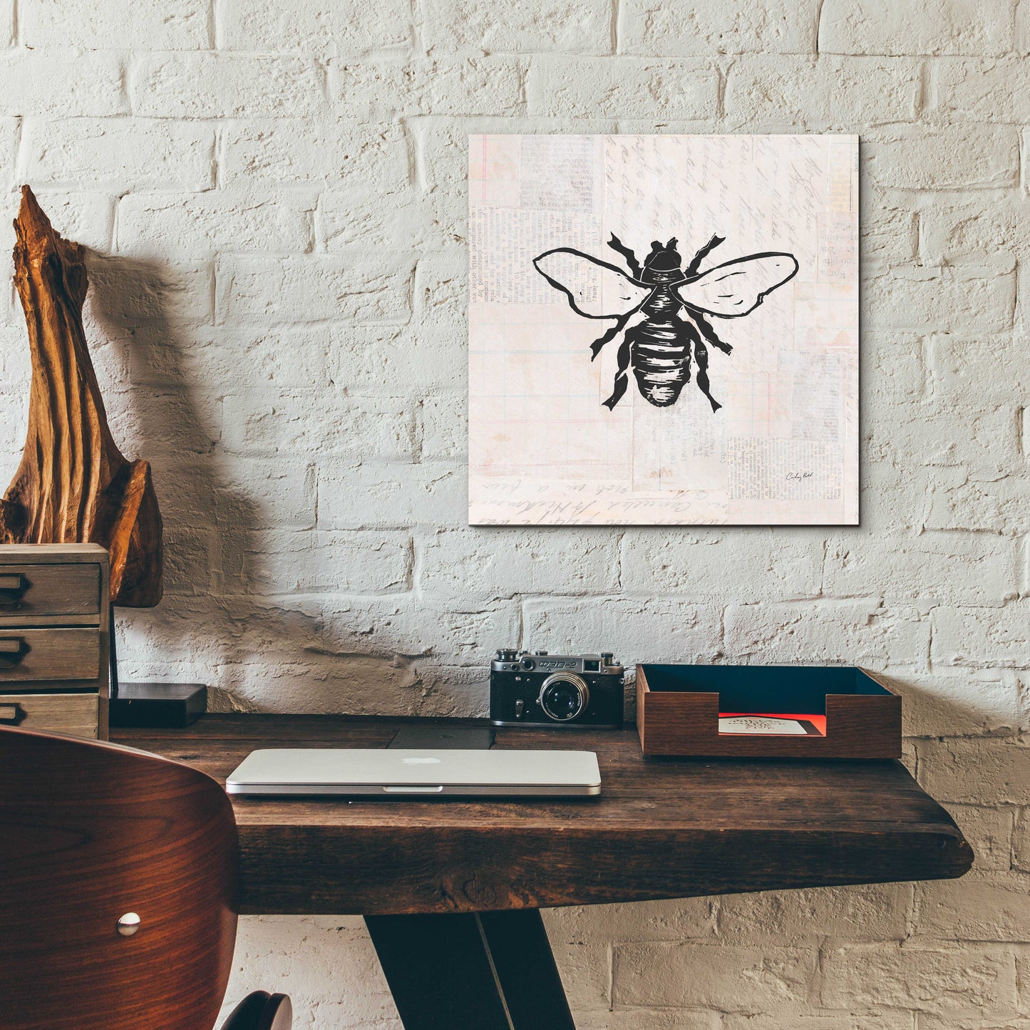 Epic Art 'Bee Stamp BW by Courtney Prahl, Acrylic Glass Wall Art,12x12