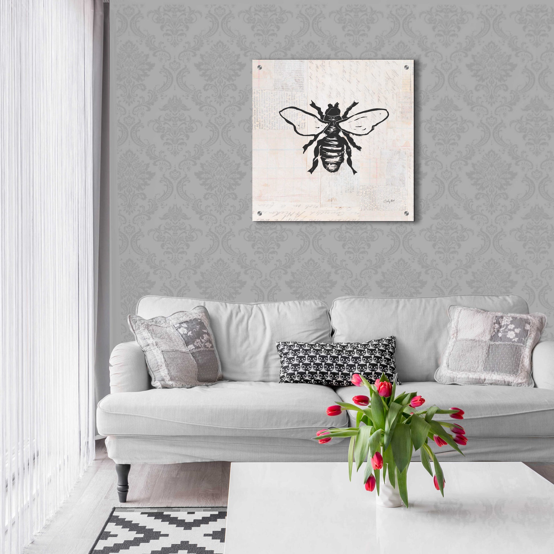 Epic Art 'Bee Stamp BW by Courtney Prahl, Acrylic Glass Wall Art,24x24