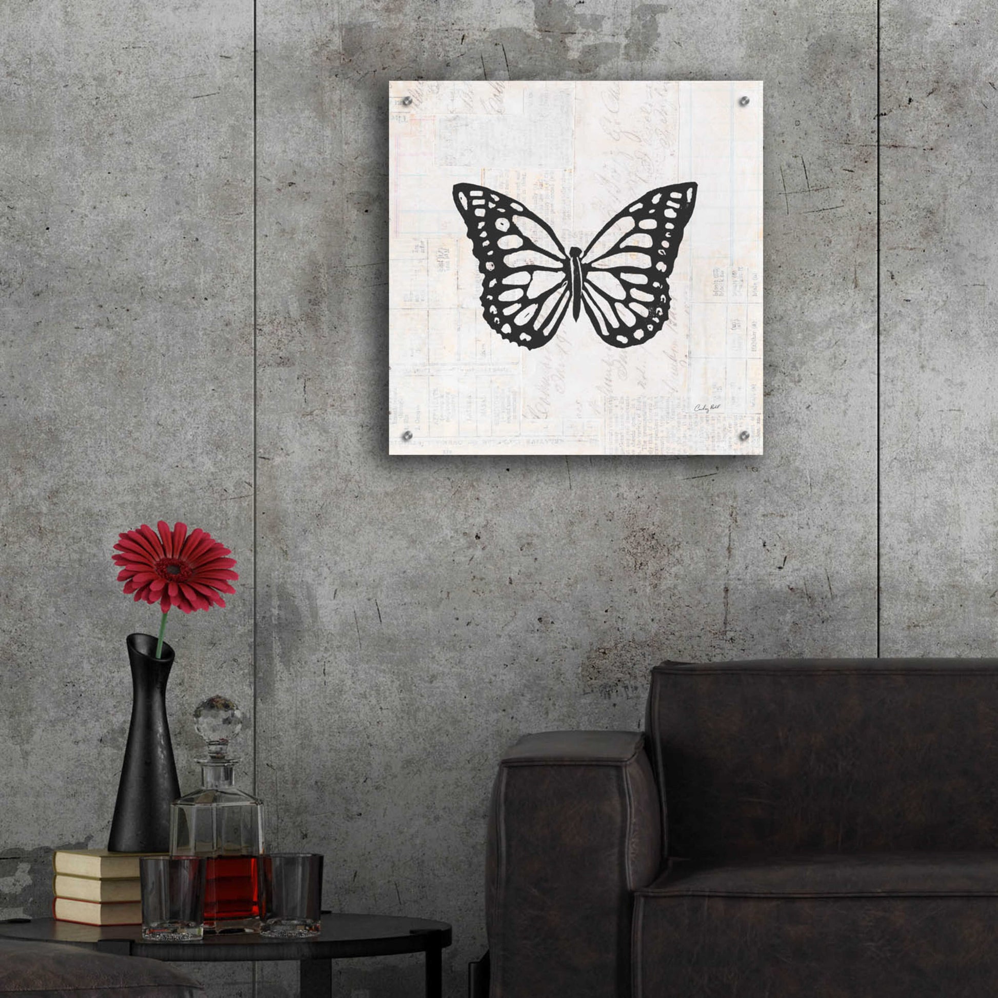 Epic Art 'Butterfly Stamp BW by Courtney Prahl, Acrylic Glass Wall Art,24x24