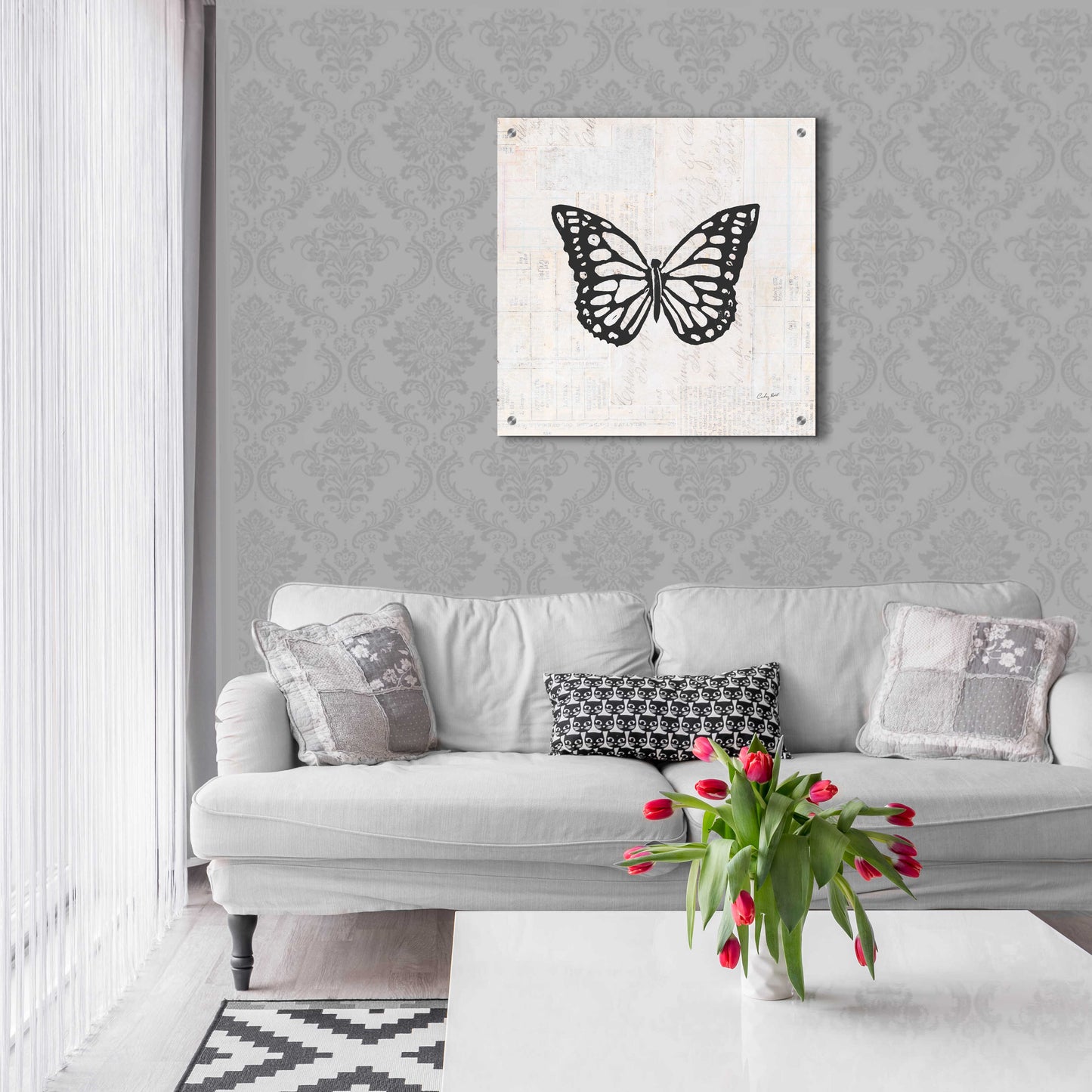 Epic Art 'Butterfly Stamp BW by Courtney Prahl, Acrylic Glass Wall Art,24x24