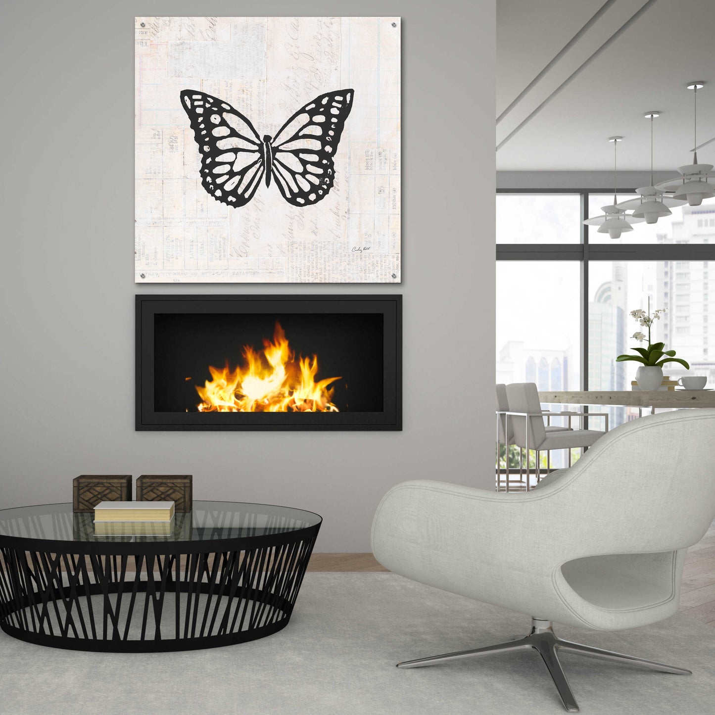 Epic Art 'Butterfly Stamp BW by Courtney Prahl, Acrylic Glass Wall Art,36x36