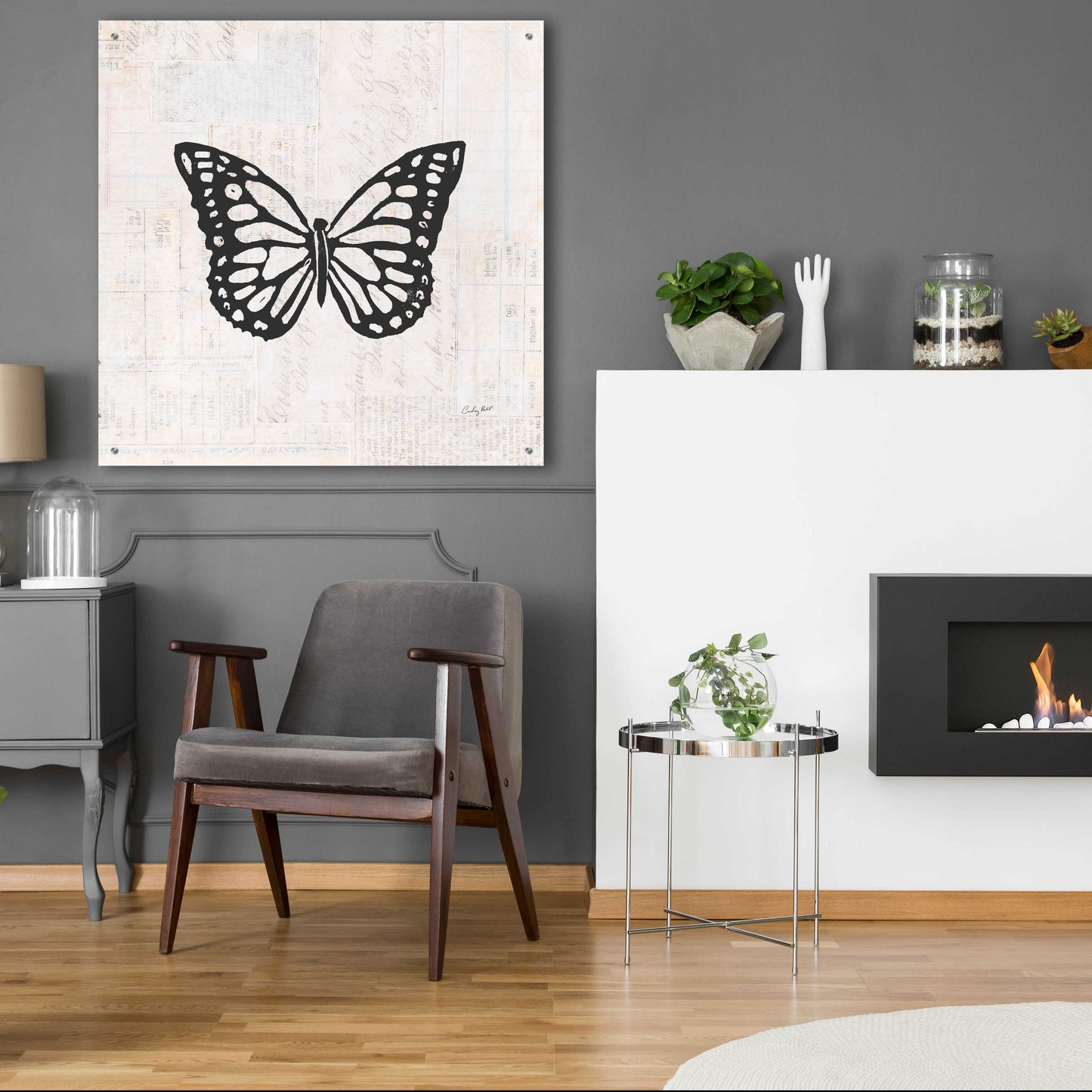 Epic Art 'Butterfly Stamp BW by Courtney Prahl, Acrylic Glass Wall Art,36x36