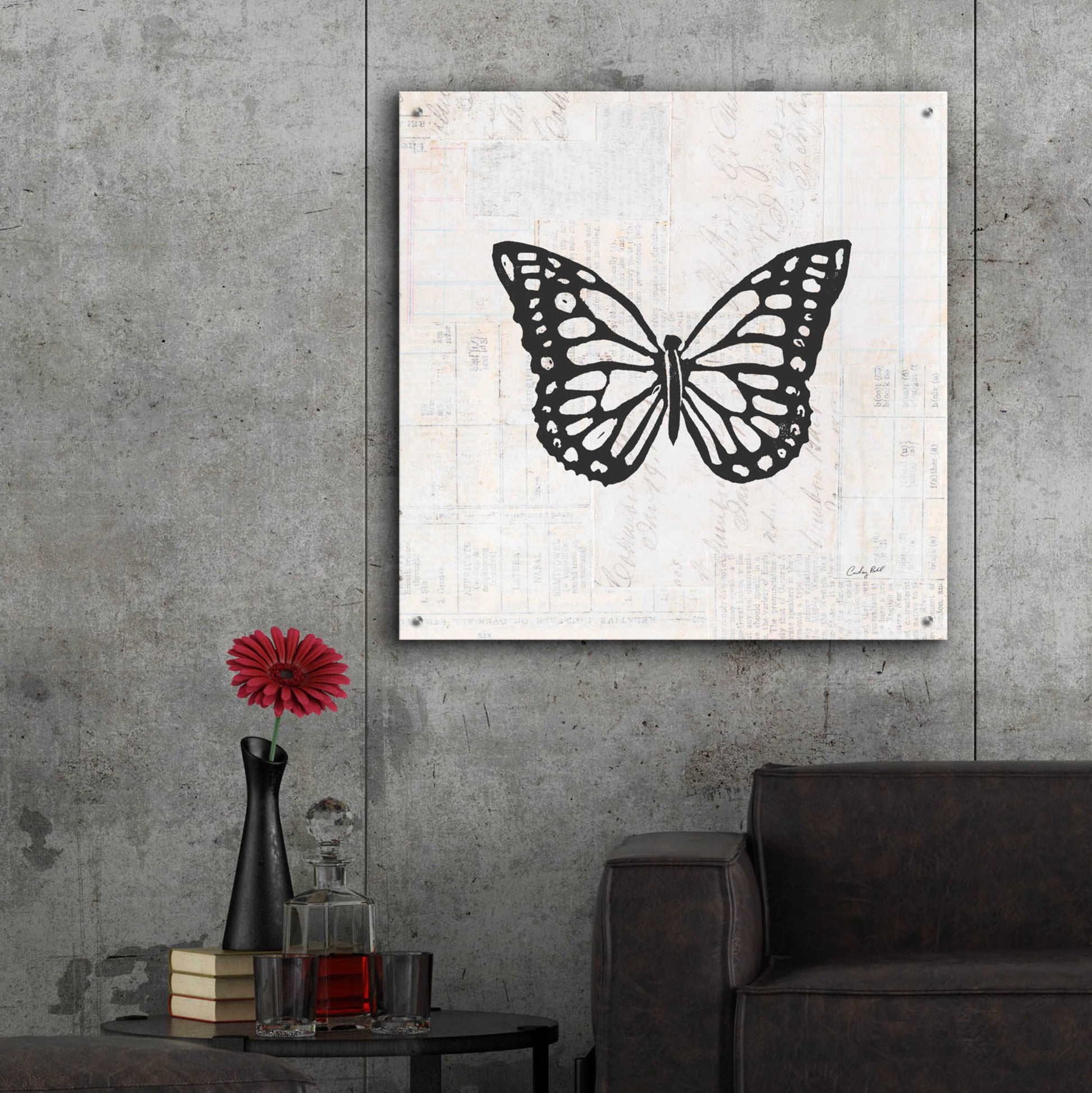 Epic Art 'Butterfly Stamp BW by Courtney Prahl, Acrylic Glass Wall Art,36x36