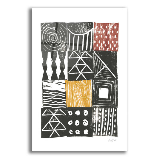 Epic Art 'Block Print V Red Yellow by Courtney Prahl, Acrylic Glass Wall Art