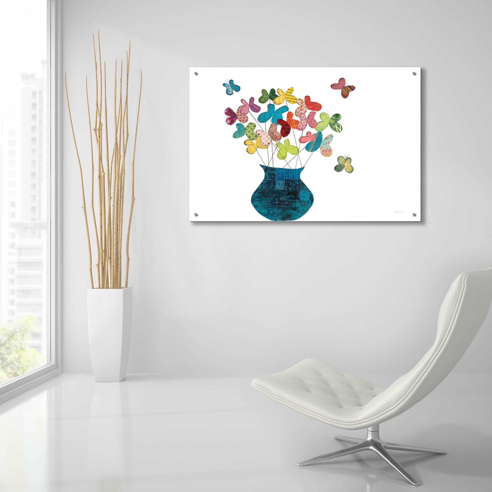 Epic Art 'Butterfly Bouquet on White by Courtney Prahl, Acrylic Glass Wall Art,36x24