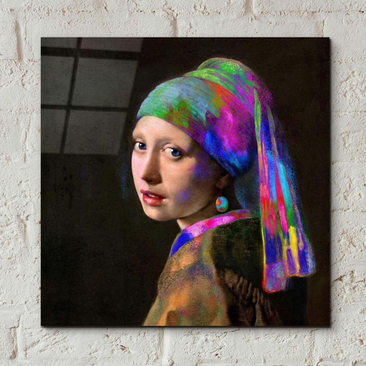 Epic Art 'Colorful Girl with a Pearl Earring' by Epic Portfolio, Acrylic Glass Wall Art,12x12