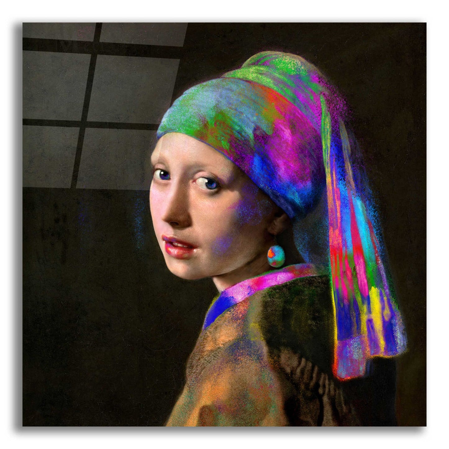 Epic Art 'Colorful Girl with a Pearl Earring' by Epic Portfolio, Acrylic Glass Wall Art,12x12