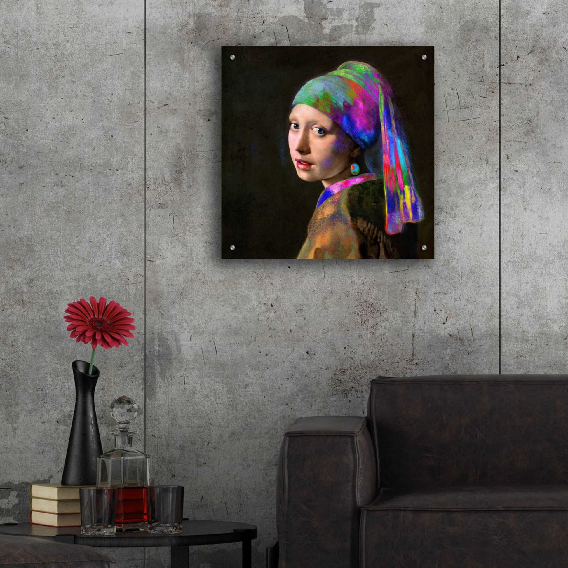 Epic Art 'Colorful Girl with a Pearl Earring' by Epic Portfolio, Acrylic Glass Wall Art,24x24