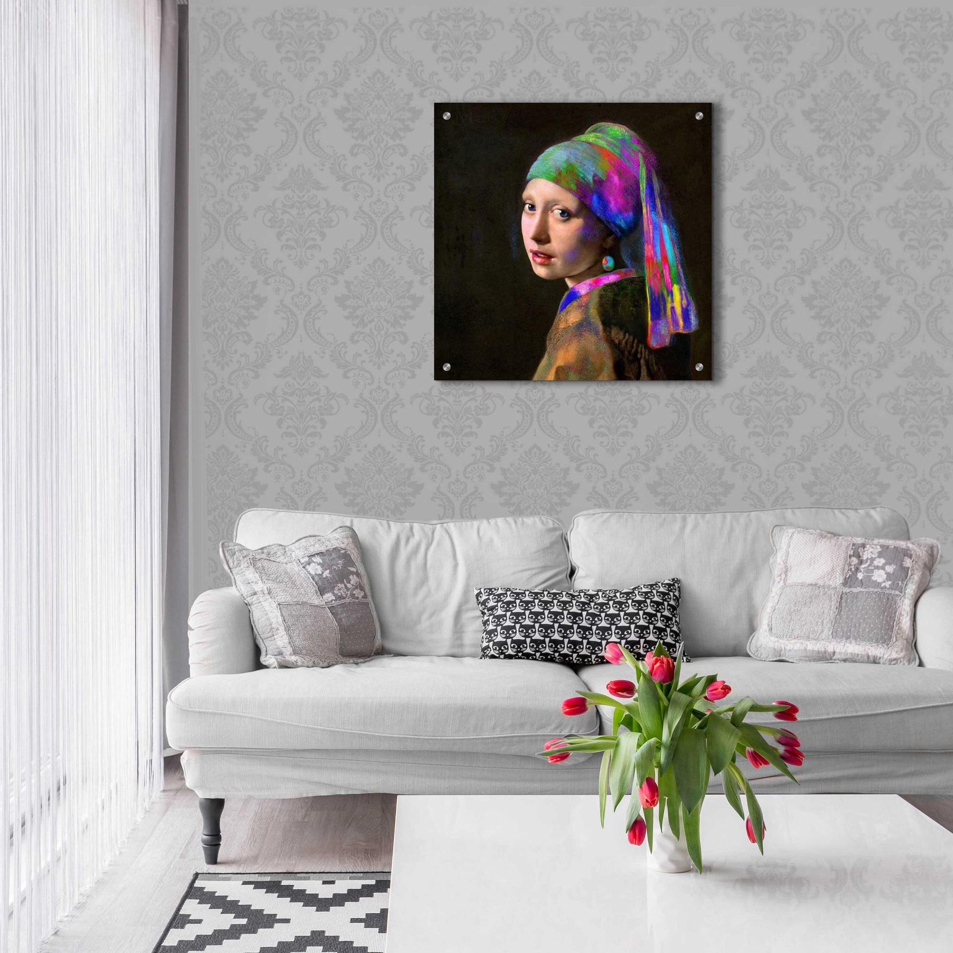 Epic Art 'Colorful Girl with a Pearl Earring' by Epic Portfolio, Acrylic Glass Wall Art,24x24