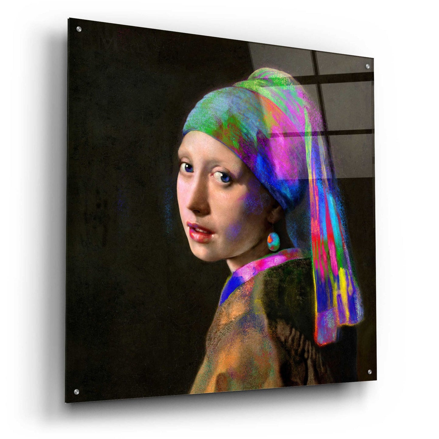 Epic Art 'Colorful Girl with a Pearl Earring' by Epic Portfolio, Acrylic Glass Wall Art,36x36