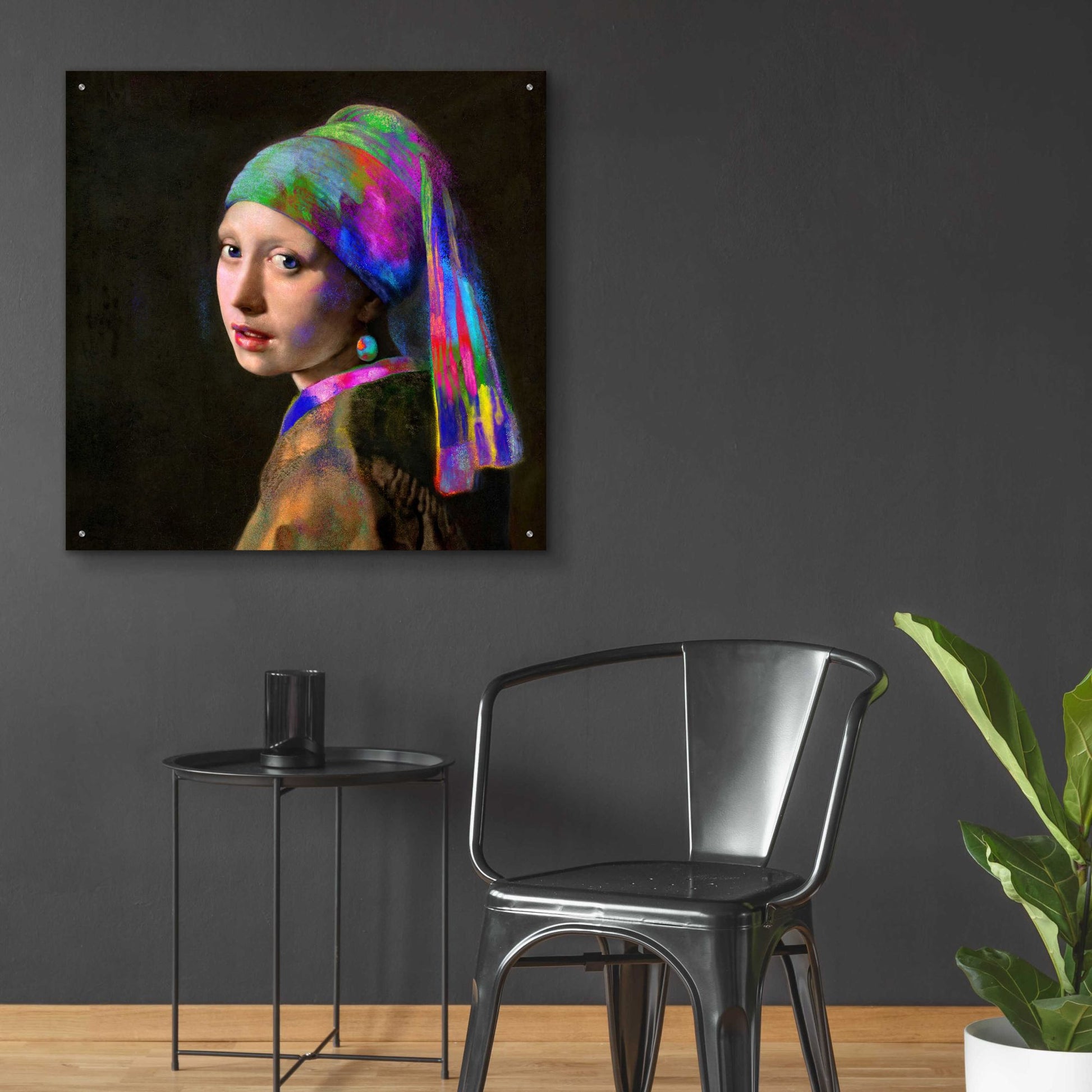 Epic Art 'Colorful Girl with a Pearl Earring' by Epic Portfolio, Acrylic Glass Wall Art,36x36