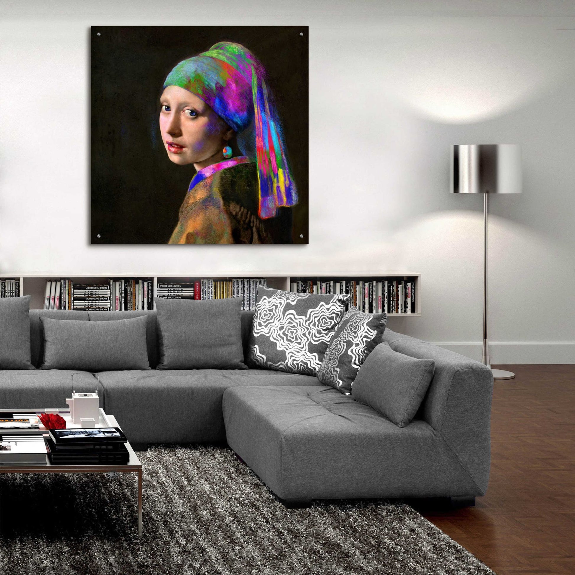 Epic Art 'Colorful Girl with a Pearl Earring' by Epic Portfolio, Acrylic Glass Wall Art,36x36