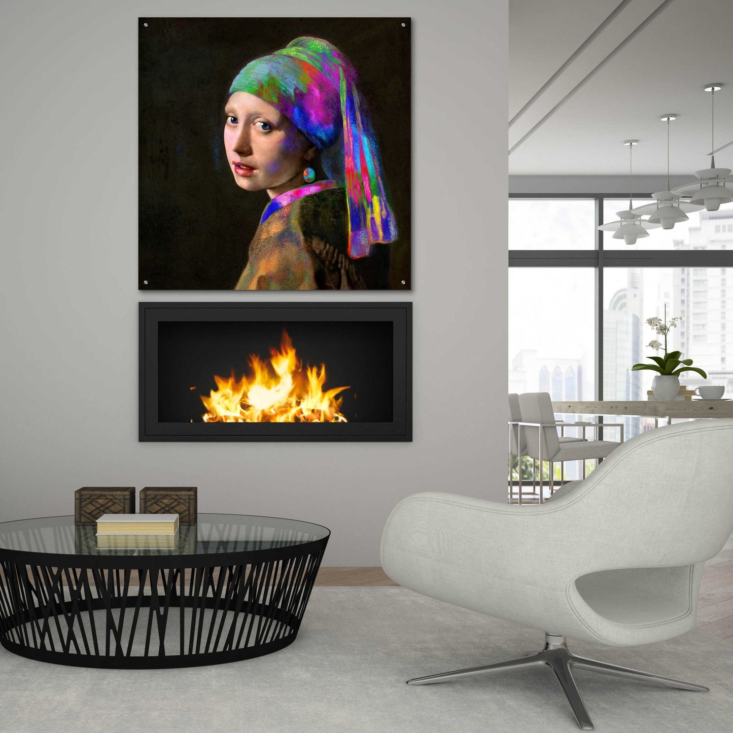 Epic Art 'Colorful Girl with a Pearl Earring' by Epic Portfolio, Acrylic Glass Wall Art,36x36