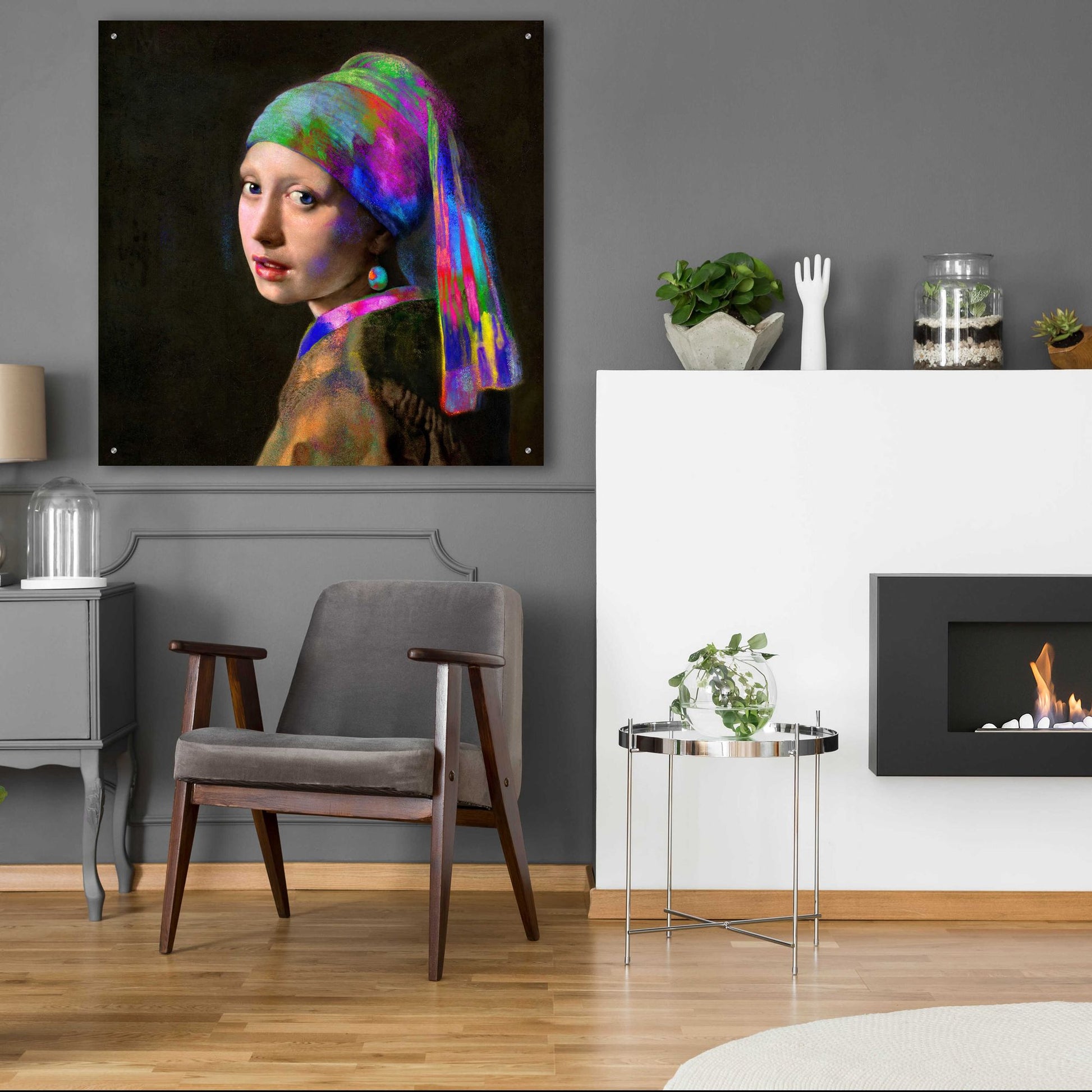 Epic Art 'Colorful Girl with a Pearl Earring' by Epic Portfolio, Acrylic Glass Wall Art,36x36