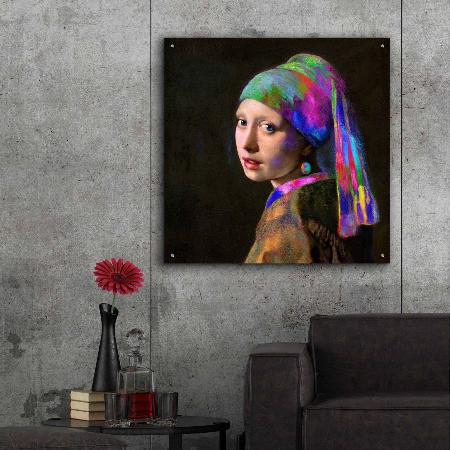 Epic Art 'Colorful Girl with a Pearl Earring' by Epic Portfolio, Acrylic Glass Wall Art,36x36