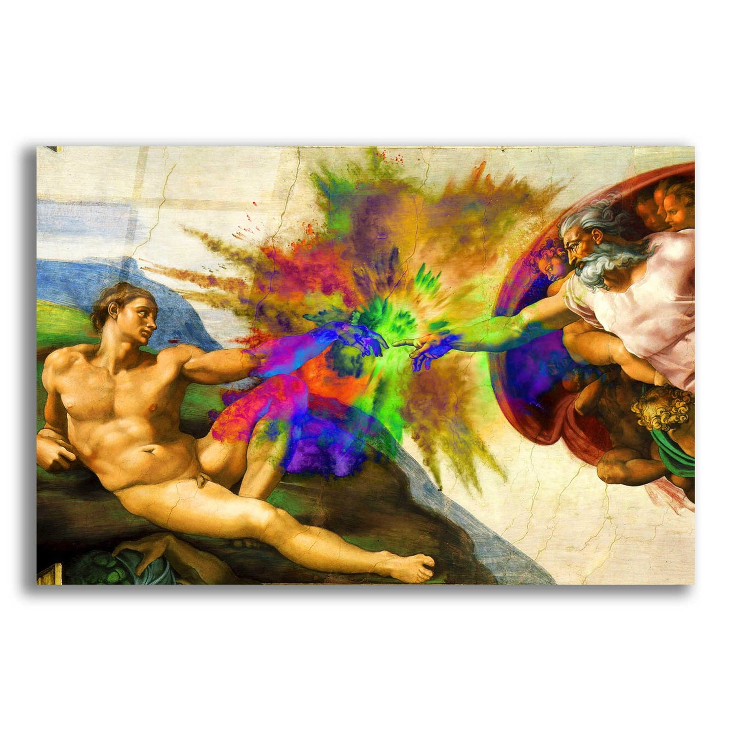Epic Art 'Michelangelo - Creation of Adam Colorful I' by Epic Art Portfolio, Acrylic Glass Wall Art,16x12
