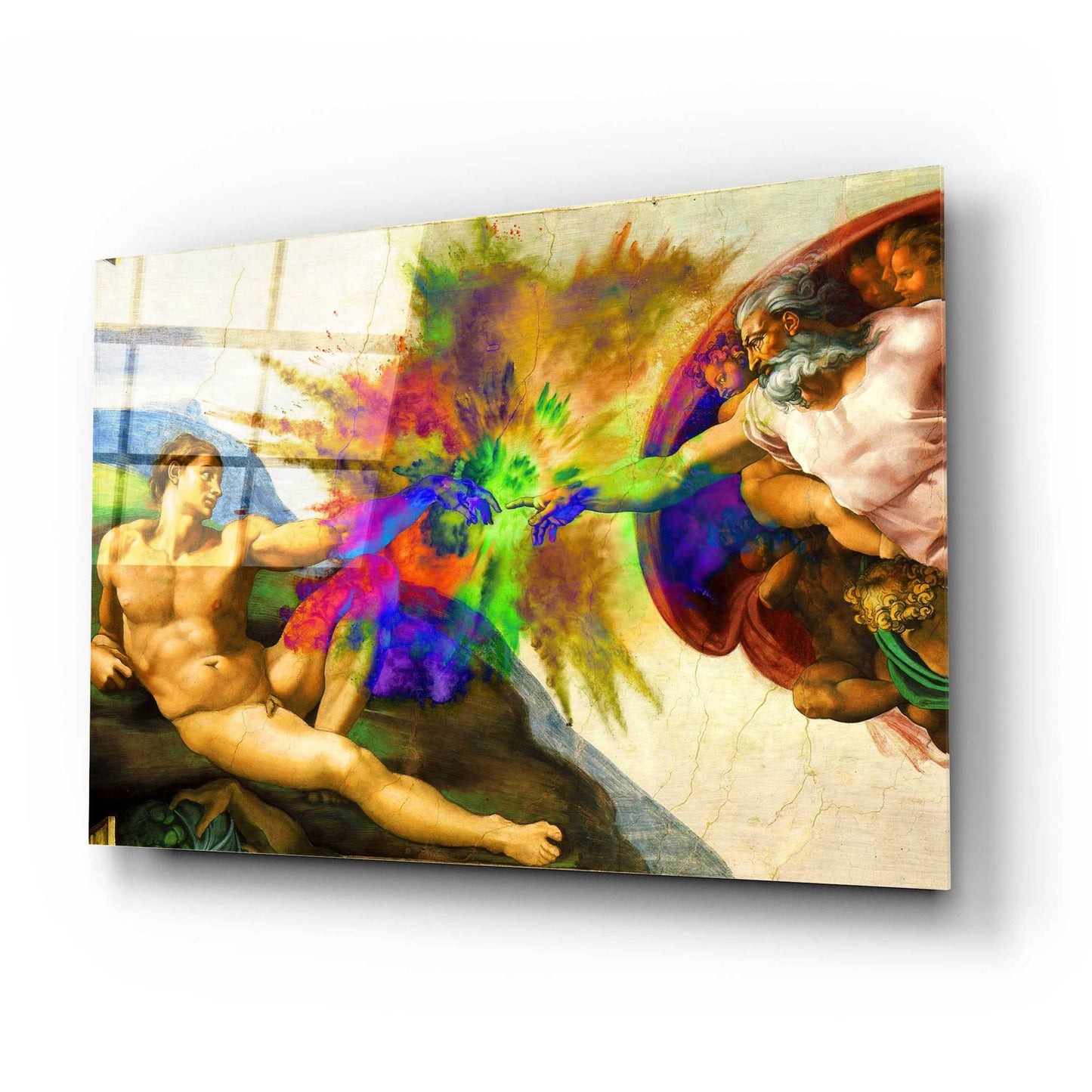 Epic Art 'Michelangelo - Creation of Adam Colorful I' by Epic Art Portfolio, Acrylic Glass Wall Art,24x16