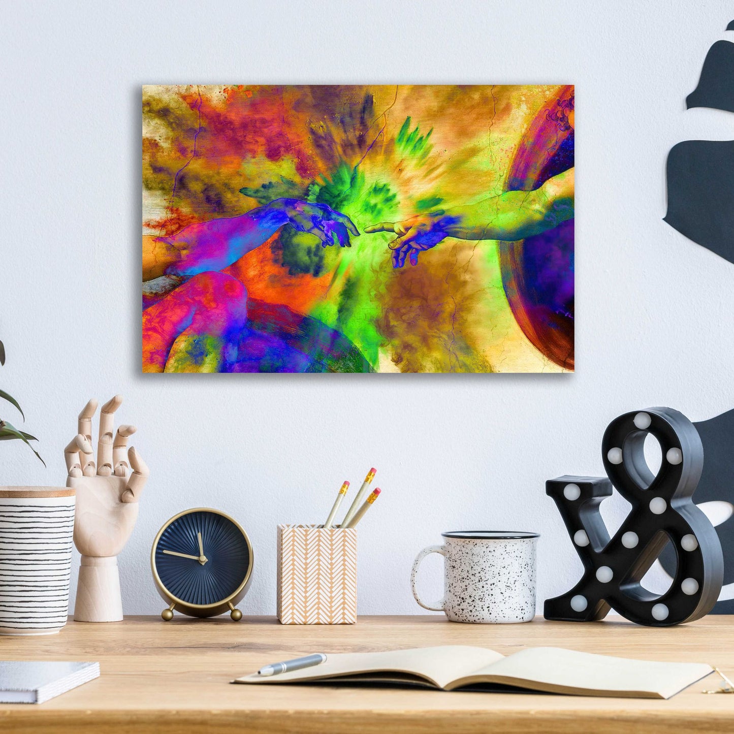 Epic Art 'Michelangelo - Creation of Adam Colorful II' by Epic Art Portfolio, Acrylic Glass Wall Art,16x12