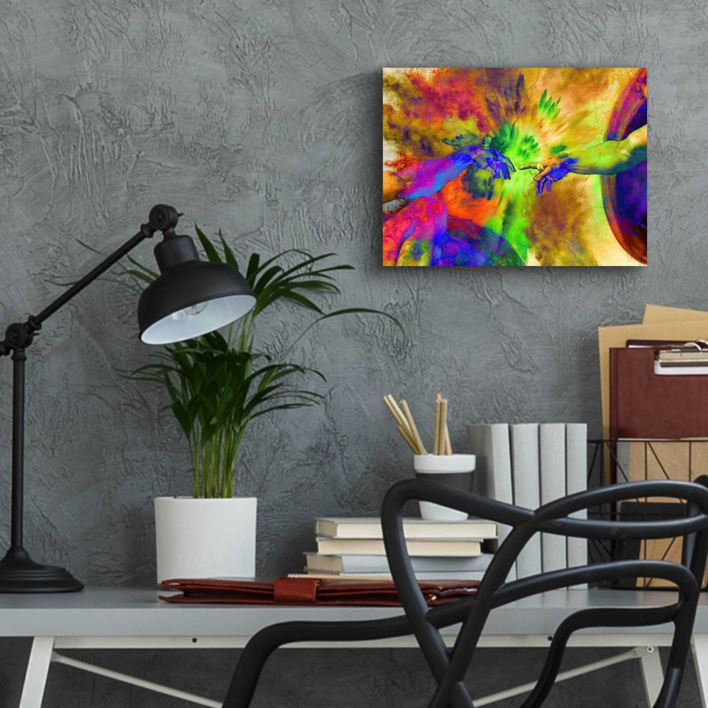 Epic Art 'Michelangelo - Creation of Adam Colorful II' by Epic Art Portfolio, Acrylic Glass Wall Art,16x12