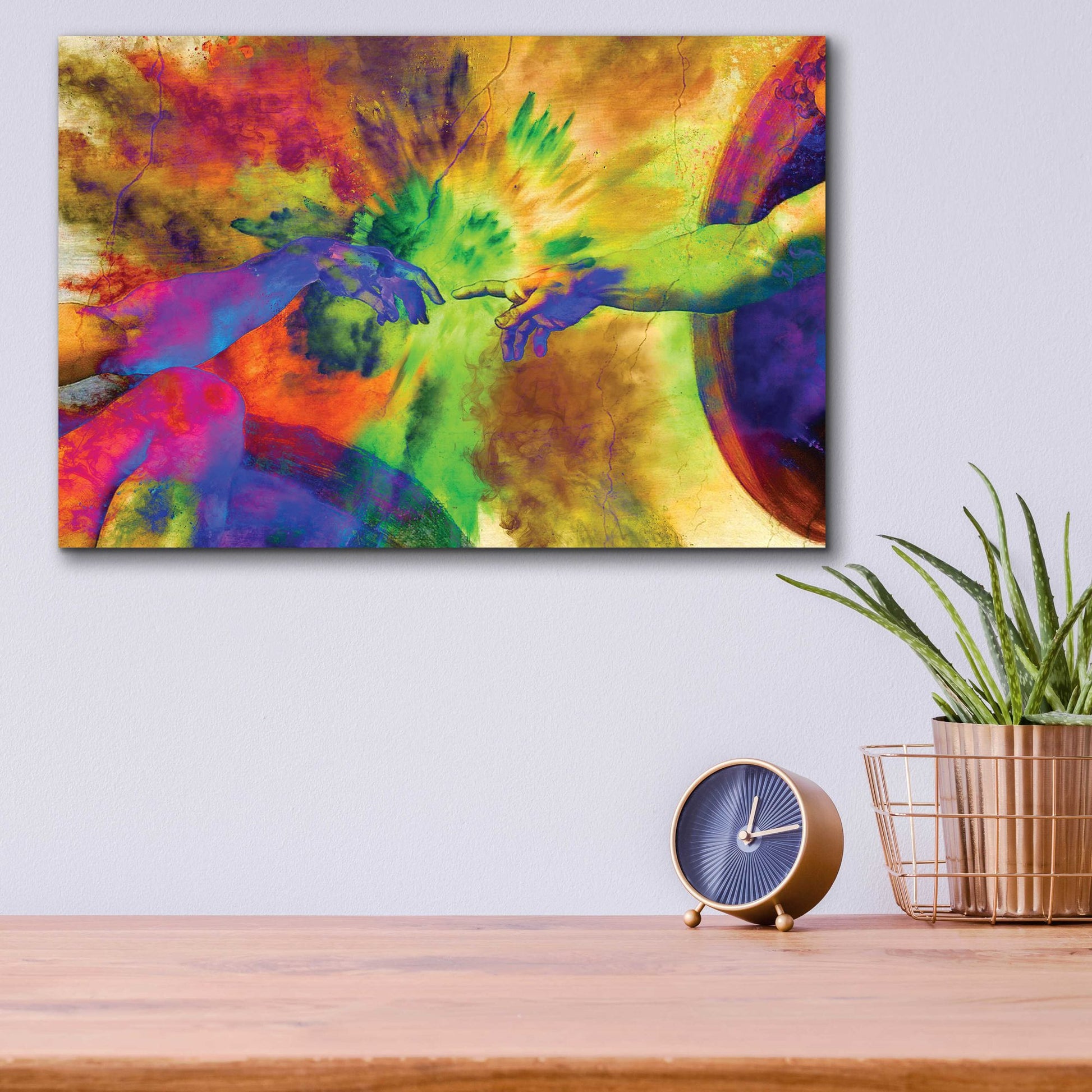 Epic Art 'Michelangelo - Creation of Adam Colorful II' by Epic Art Portfolio, Acrylic Glass Wall Art,16x12