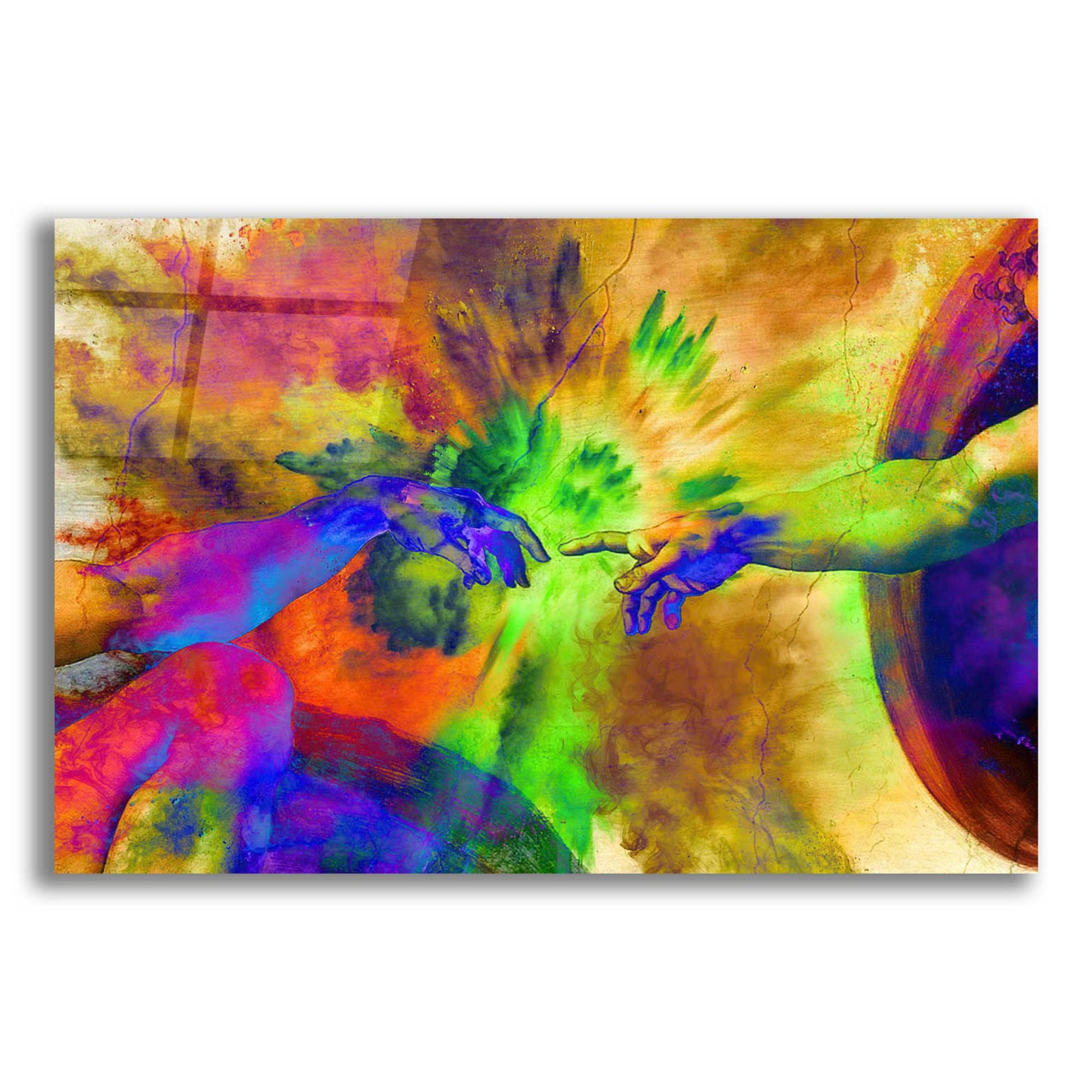 Epic Art 'Michelangelo - Creation of Adam Colorful II' by Epic Art Portfolio, Acrylic Glass Wall Art,16x12