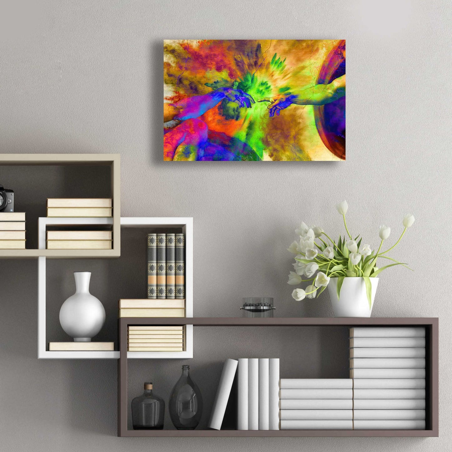 Epic Art 'Michelangelo - Creation of Adam Colorful II' by Epic Art Portfolio, Acrylic Glass Wall Art,24x16