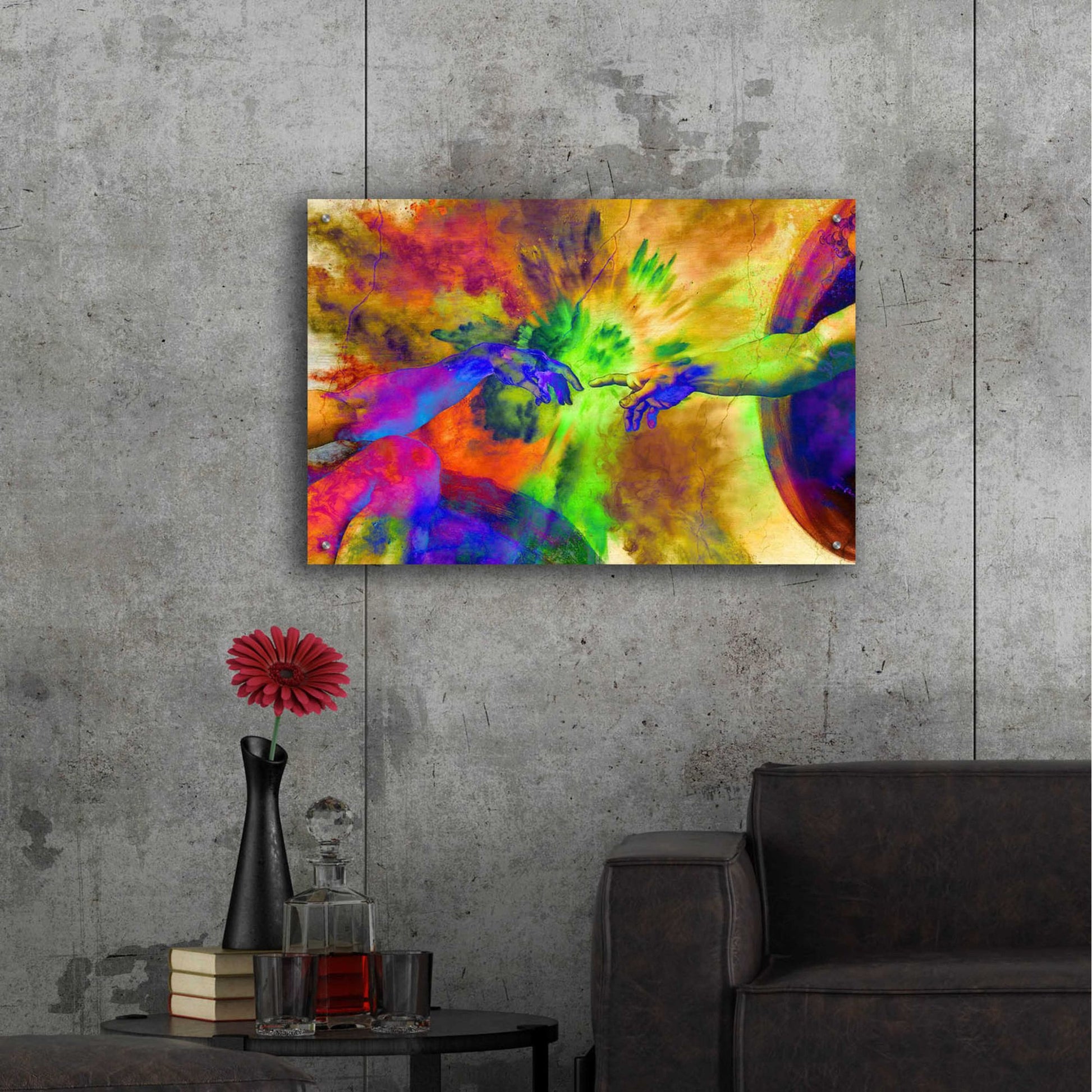 Epic Art 'Michelangelo - Creation of Adam Colorful II' by Epic Art Portfolio, Acrylic Glass Wall Art,36x24