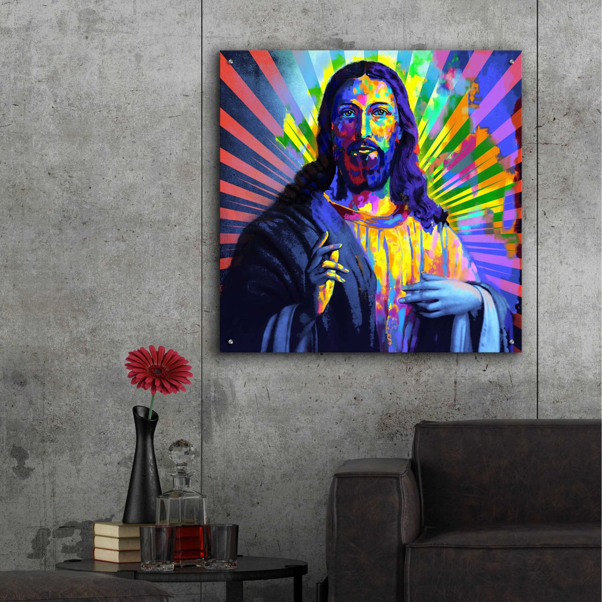 Epic Art 'Colorful Christ I' by Epic Art Portfolio, Acrylic Glass Wall Art,36x36