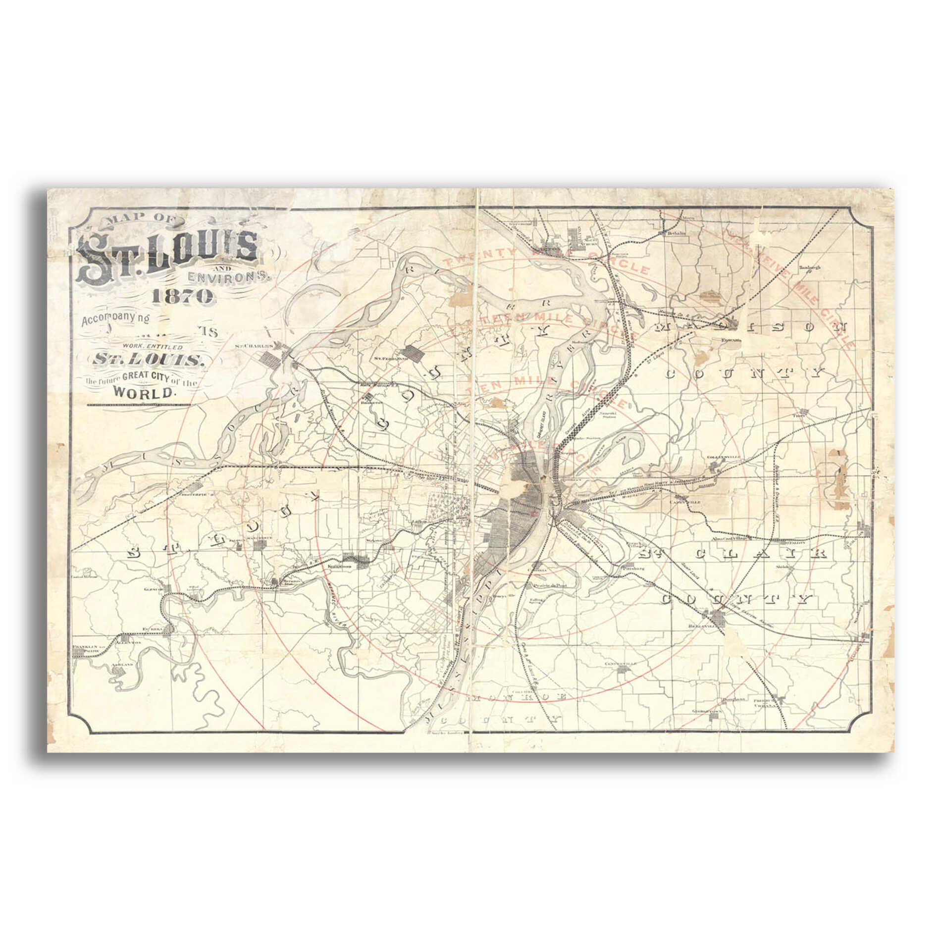 Epic Art 'Vintage St Louis Map v2' by Wild Apple Portfolio, Acrylic Glass Wall Art,24x16