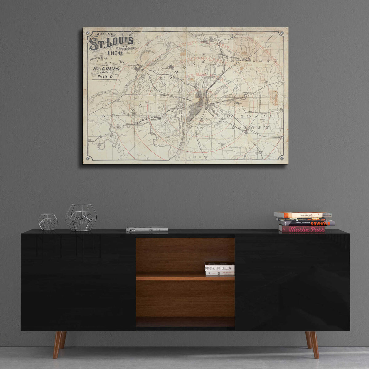 Epic Art 'Vintage St Louis Map v2' by Wild Apple Portfolio, Acrylic Glass Wall Art,36x24