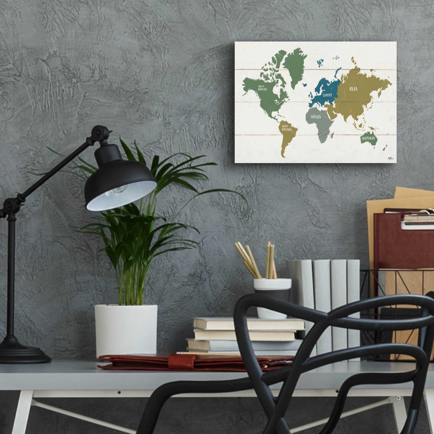Epic Art 'Peace and Lodge World Map' by Janelle Penner, Acrylic Glass Wall Art,16x12