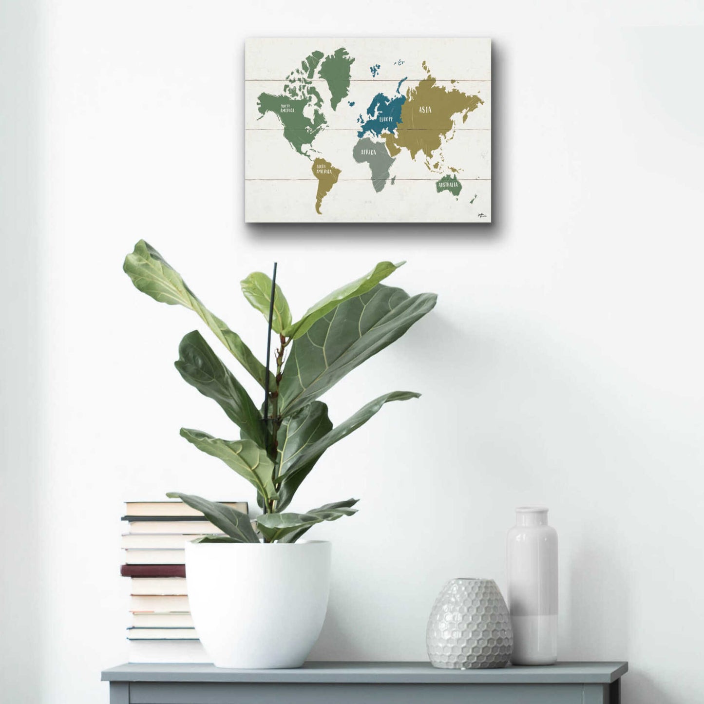 Epic Art 'Peace and Lodge World Map' by Janelle Penner, Acrylic Glass Wall Art,16x12