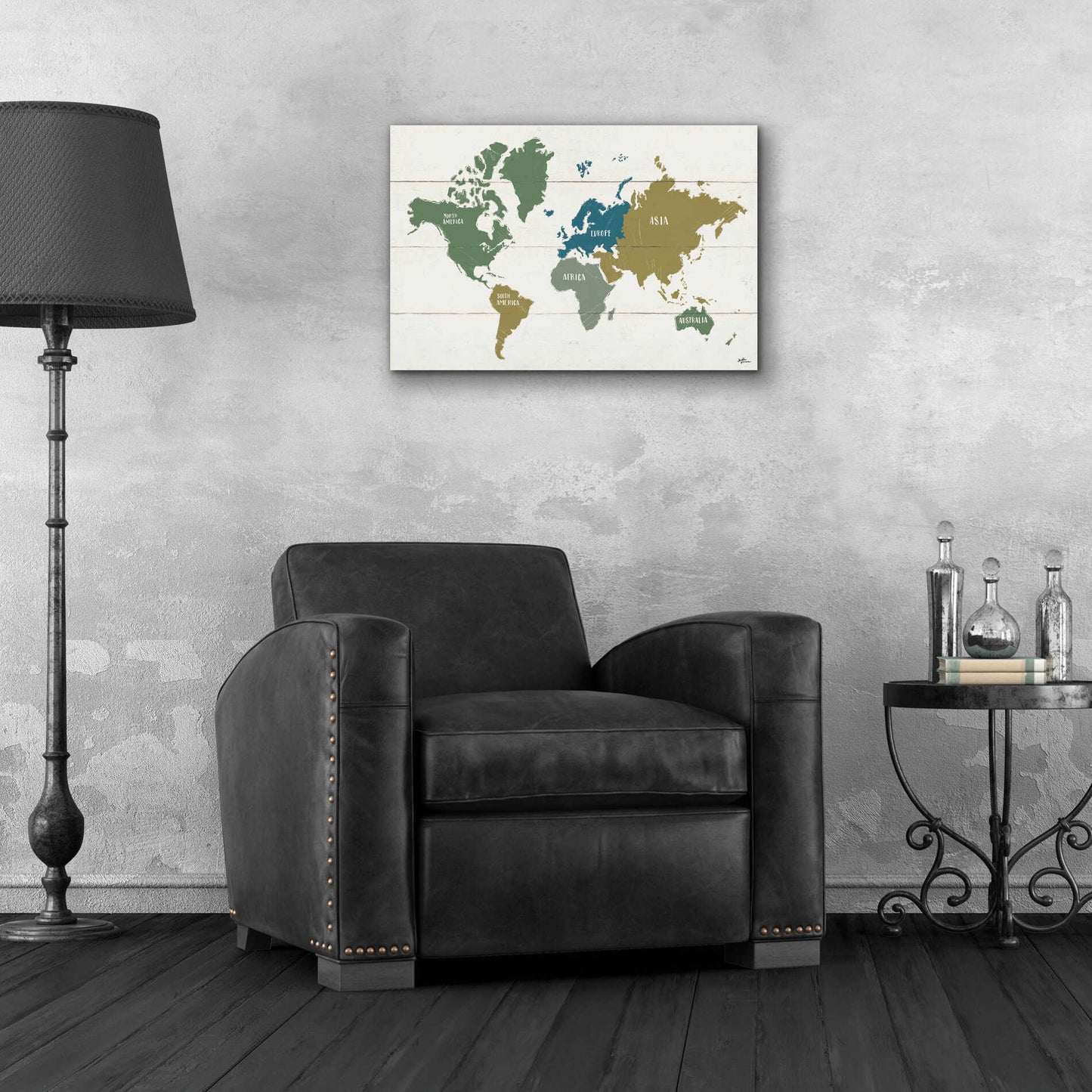 Epic Art 'Peace and Lodge World Map' by Janelle Penner, Acrylic Glass Wall Art,24x16