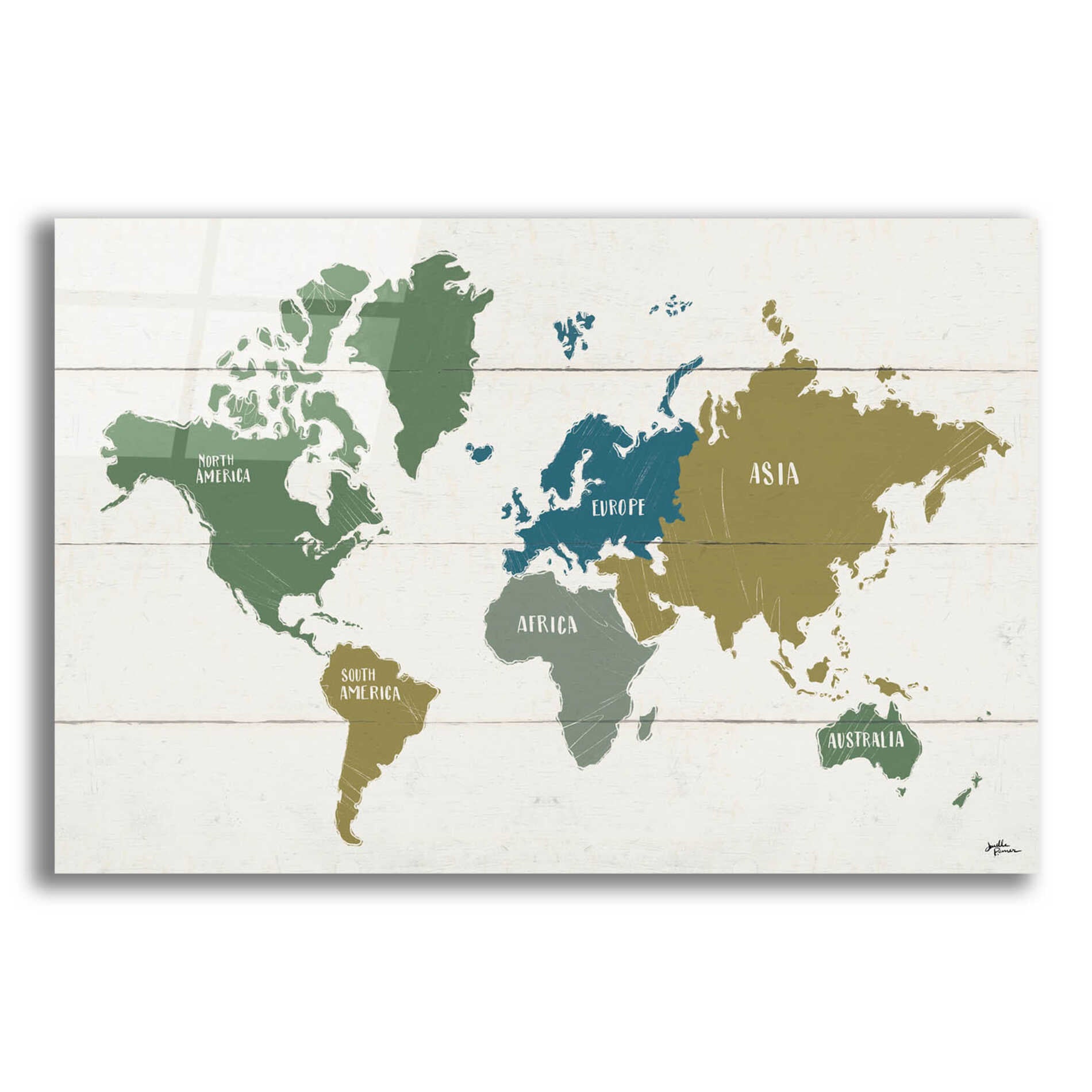 Epic Art 'Peace and Lodge World Map' by Janelle Penner, Acrylic Glass Wall Art,24x16