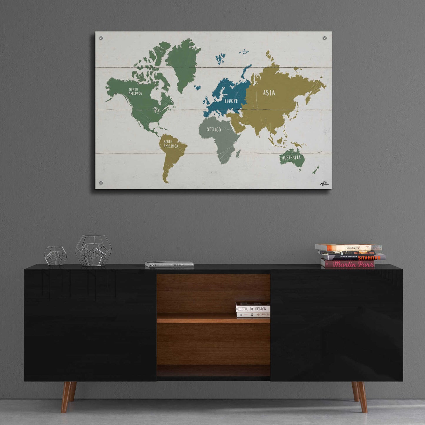 Epic Art 'Peace and Lodge World Map' by Janelle Penner, Acrylic Glass Wall Art,36x24