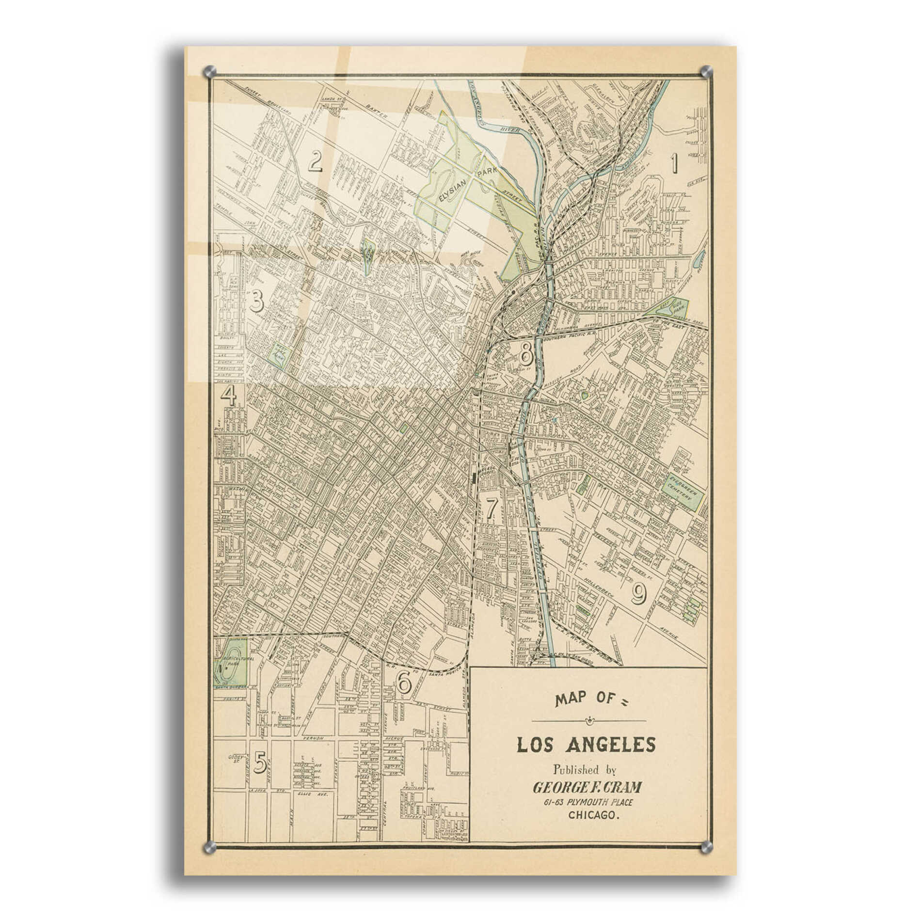 Epic Art 'Map of Los Angeles' by Wild Apple Portfolio, Acrylic Glass Wall Art,24x36
