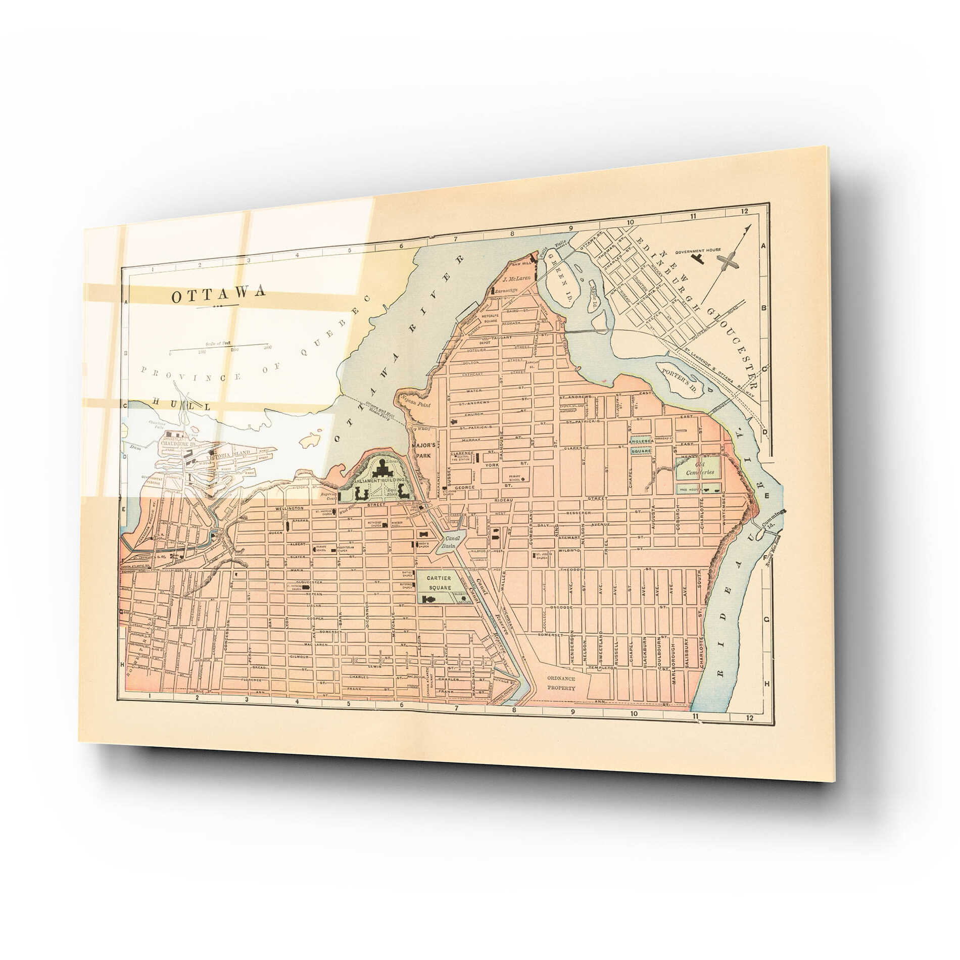 Epic Art 'Map of Ottawa' by Wild Apple Portfolio, Acrylic Glass Wall Art,24x16