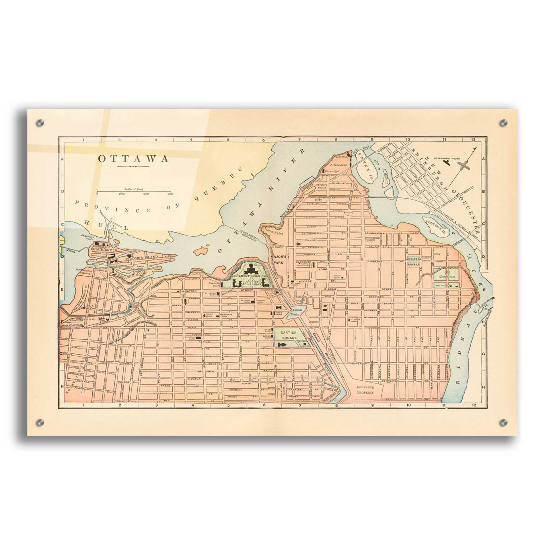 Epic Art 'Map of Ottawa' by Wild Apple Portfolio, Acrylic Glass Wall Art,36x24