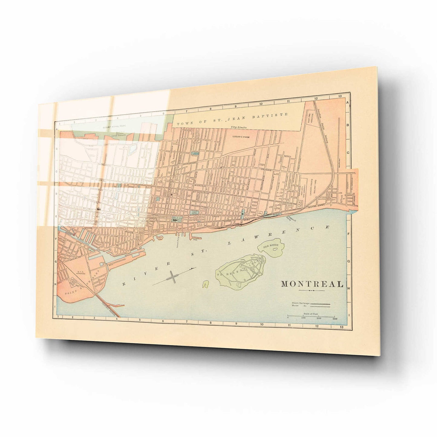 Epic Art 'Map of Montreal' by Wild Apple Portfolio, Acrylic Glass Wall Art,16x12