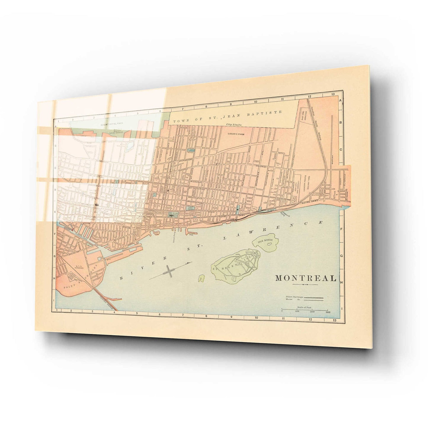 Epic Art 'Map of Montreal' by Wild Apple Portfolio, Acrylic Glass Wall Art,24x16