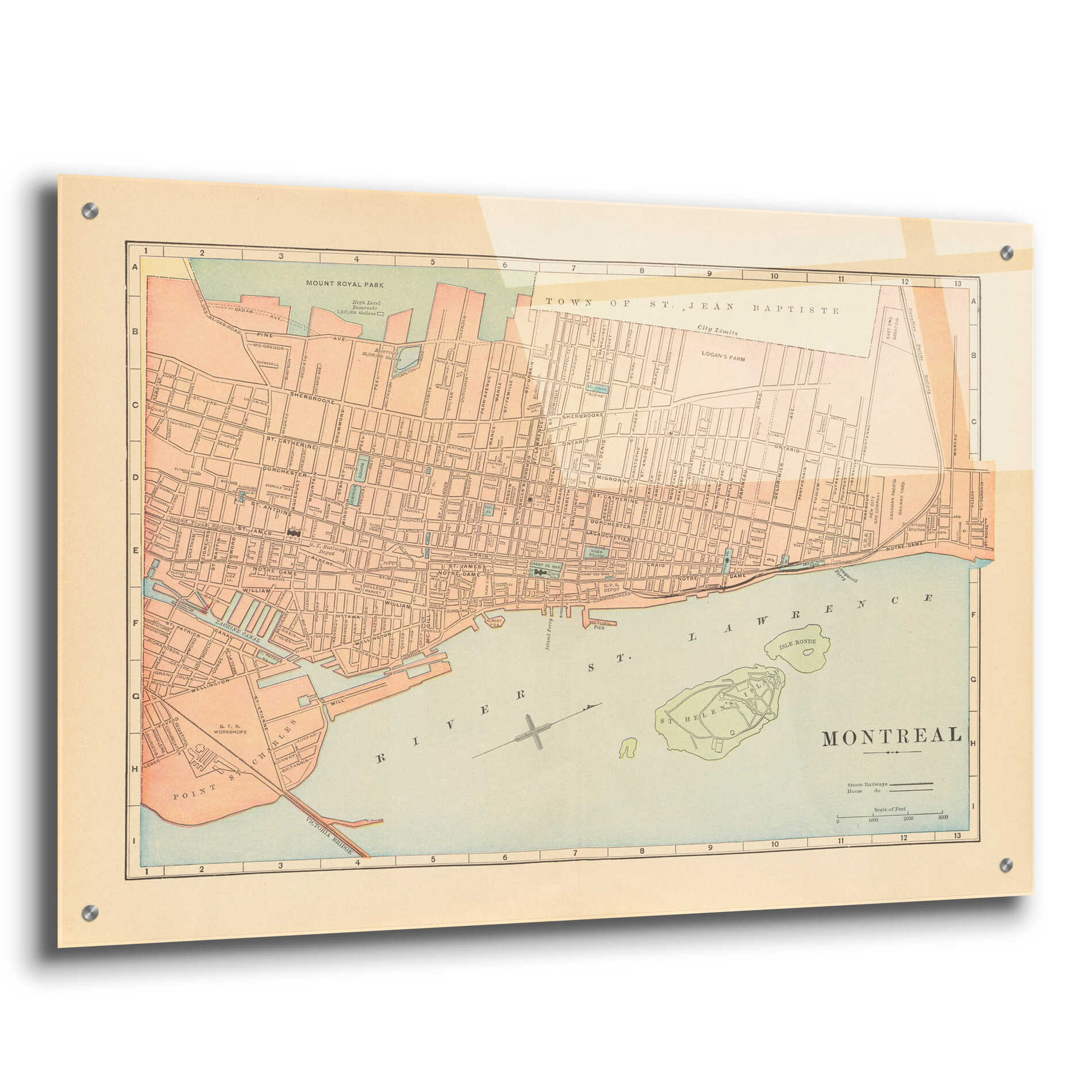 Epic Art 'Map of Montreal' by Wild Apple Portfolio, Acrylic Glass Wall Art,36x24