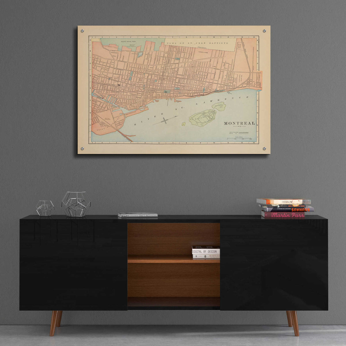 Epic Art 'Map of Montreal' by Wild Apple Portfolio, Acrylic Glass Wall Art,36x24